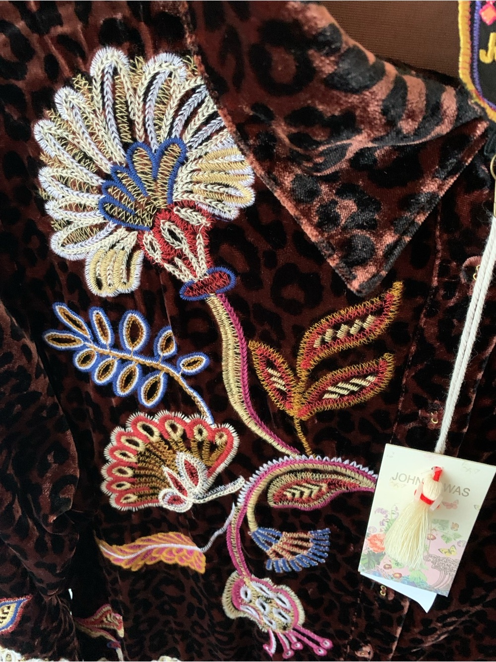 NWT Johnny Was Brown Velvet Embroidered Gineva Shirt Dress - Picture 3 of 6